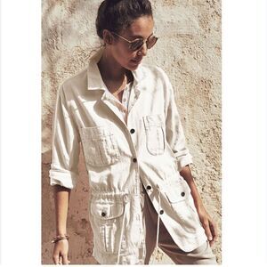Faherty Larkspur white cotton linen blend utility inspired jacket size M